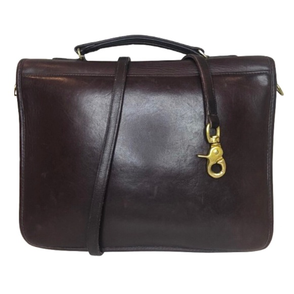 VINTAGE COACH Mahogany Leather Top Handle Turn Lock Unisex Shoulder Bag NYC COA - Picture 3 of 17